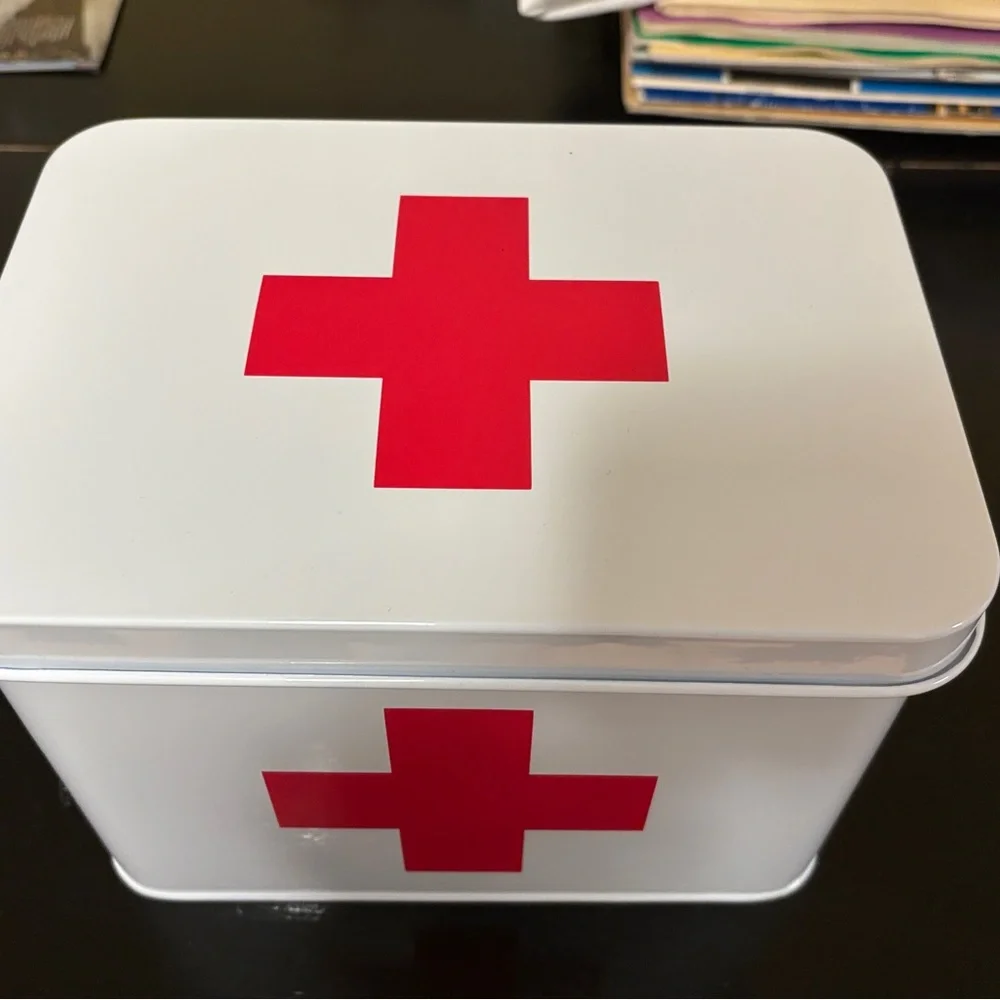White First Aid Tin with Red Cross